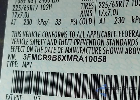 2021 Ford Bronco Sport Big Bend из США, поврежденный, VIN 3FMCR9B6XMRA10058